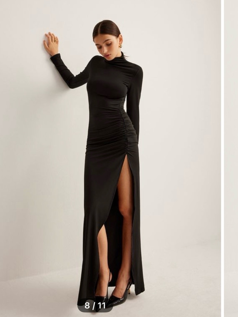 Long Sleeve Black High-Slit Maxi Dress